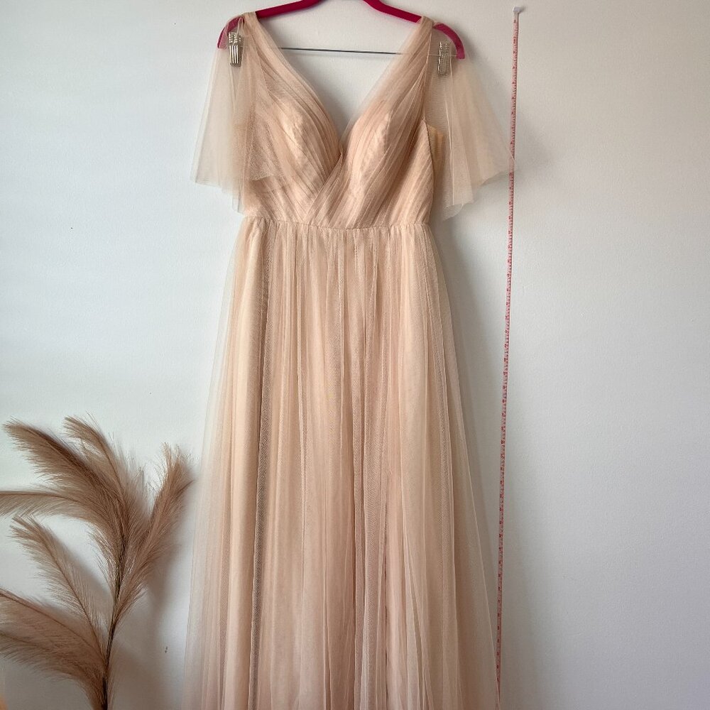 Revelry Thea Champagne Tulle Bridesmaid Dress Size 6 Slit Altered Waist
